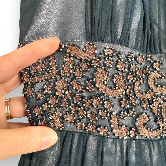 Adrianna Papell Evening 100% Silk Chiffon Beaded Fit N Flare Dress Womens Size 8 - Picture 6 of 10